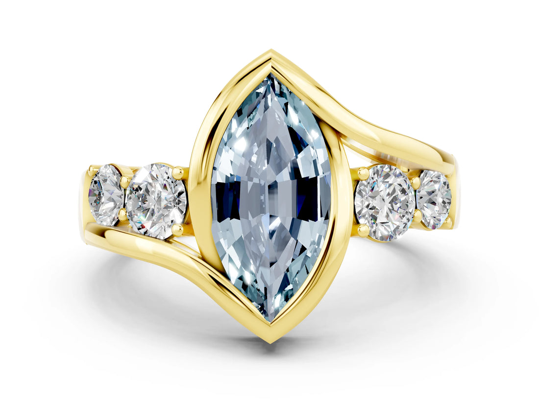 Yellow gold Bezel Set Marquise Cut Diamond Split Shank Ring