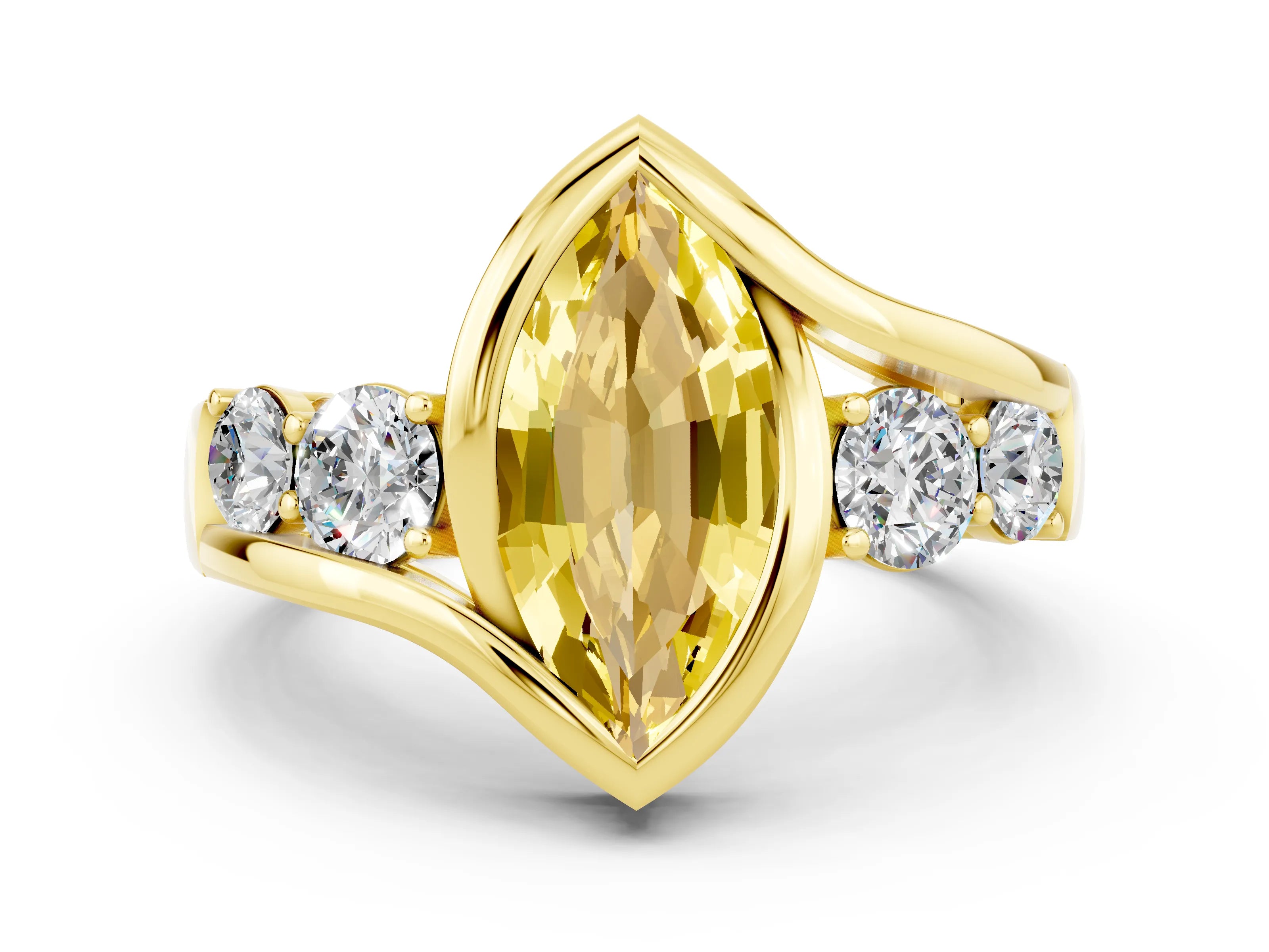 Yellow gold Bezel Set Marquise Cut Diamond Split Shank Ring