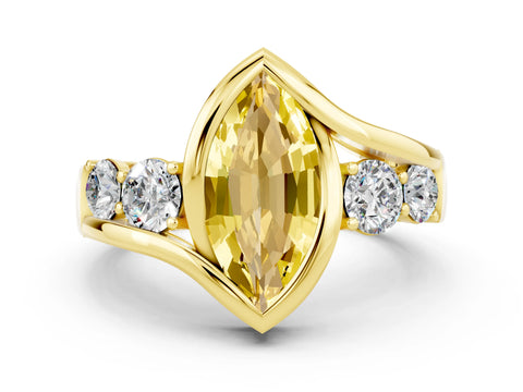 Yellow gold Bezel Set Marquise Cut Diamond Split Shank Ring