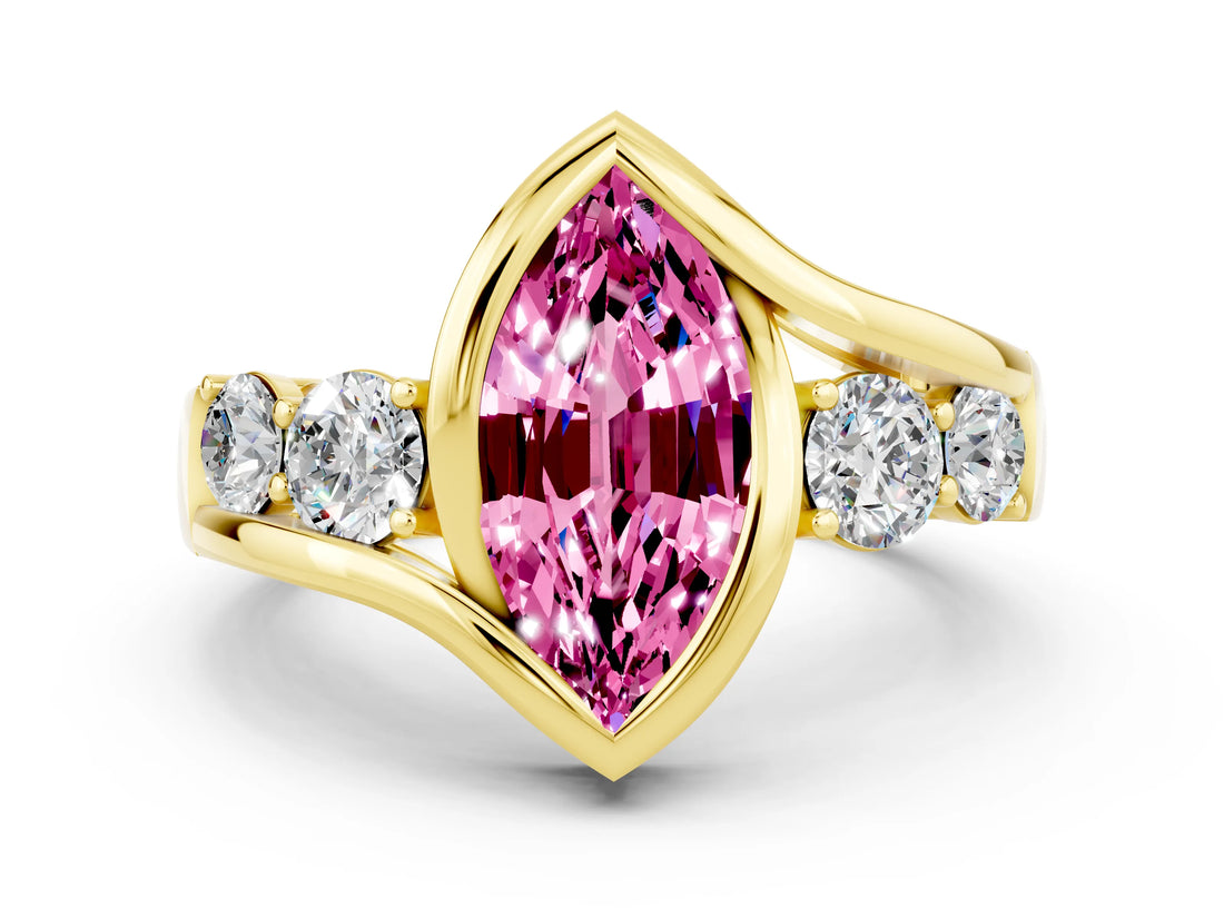 Yellow gold Bezel Set Marquise Cut Diamond Split Shank Ring