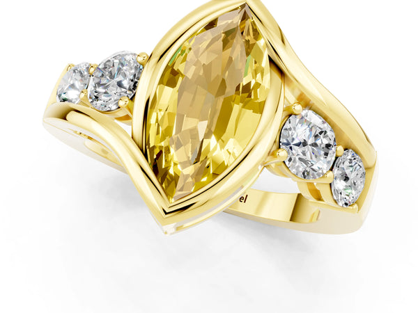 Yellow gold Bezel Set Marquise Cut Yellow Sapphire Bypass Ring with Round  Accents
