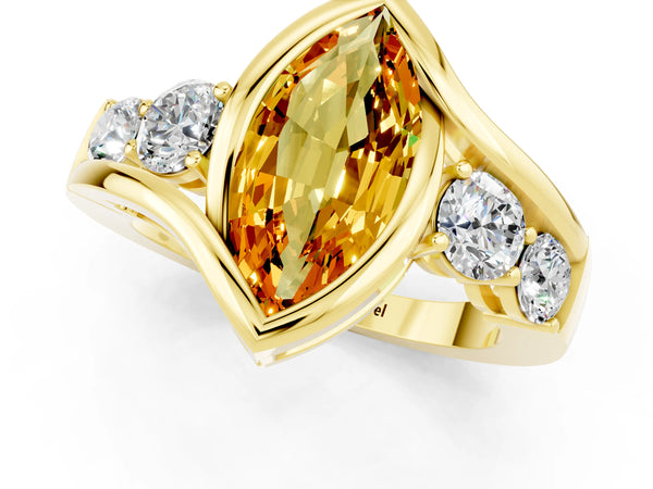 Yellow gold Bezel Set Marquise Cut Citrine Bypass Ring with Round  Accents