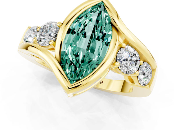 Yellow gold Bezel Set Marquise Cut Green Sapphire Bypass Ring with Round  Accents