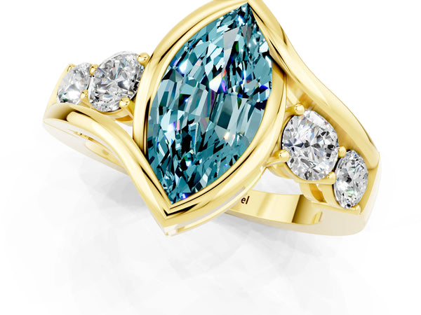 Yellow gold Bezel Set Marquise Cut Diamond Split Shank Ring