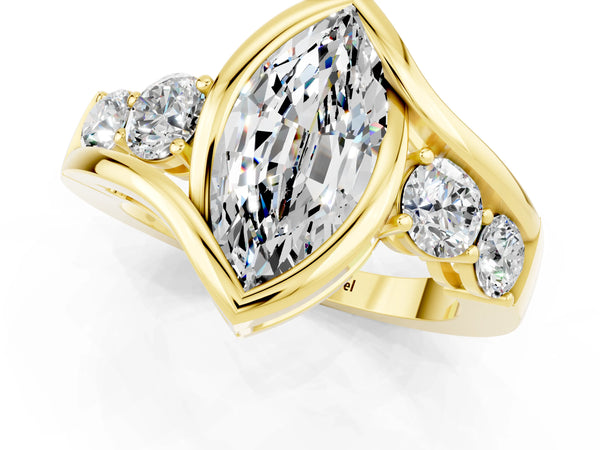Yellow gold Bezel Set Marquise Cut Moissanite Bypass Ring with Round  Accents