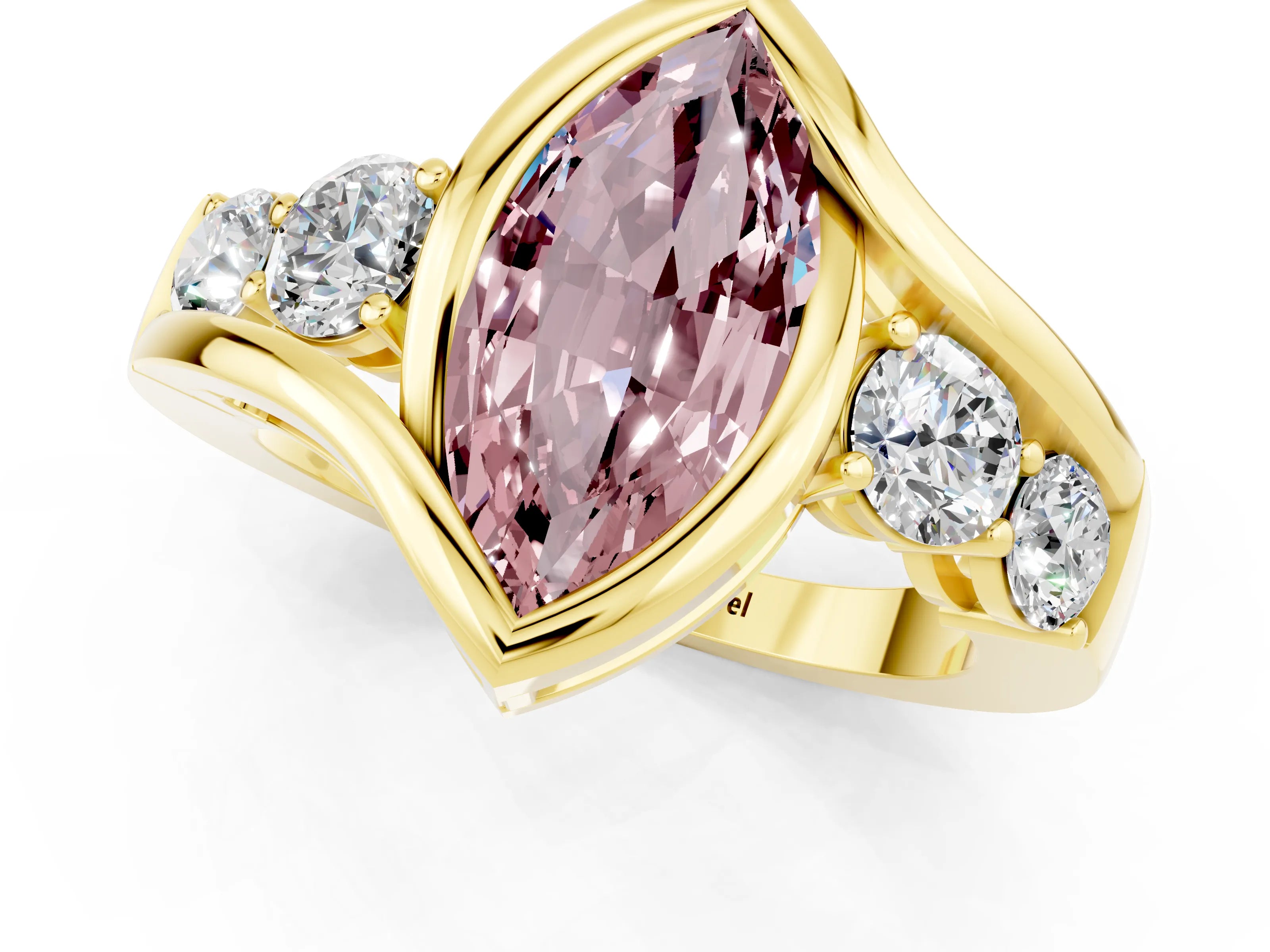 Yellow gold Bezel Set Marquise Cut Diamond Split Shank Ring_1