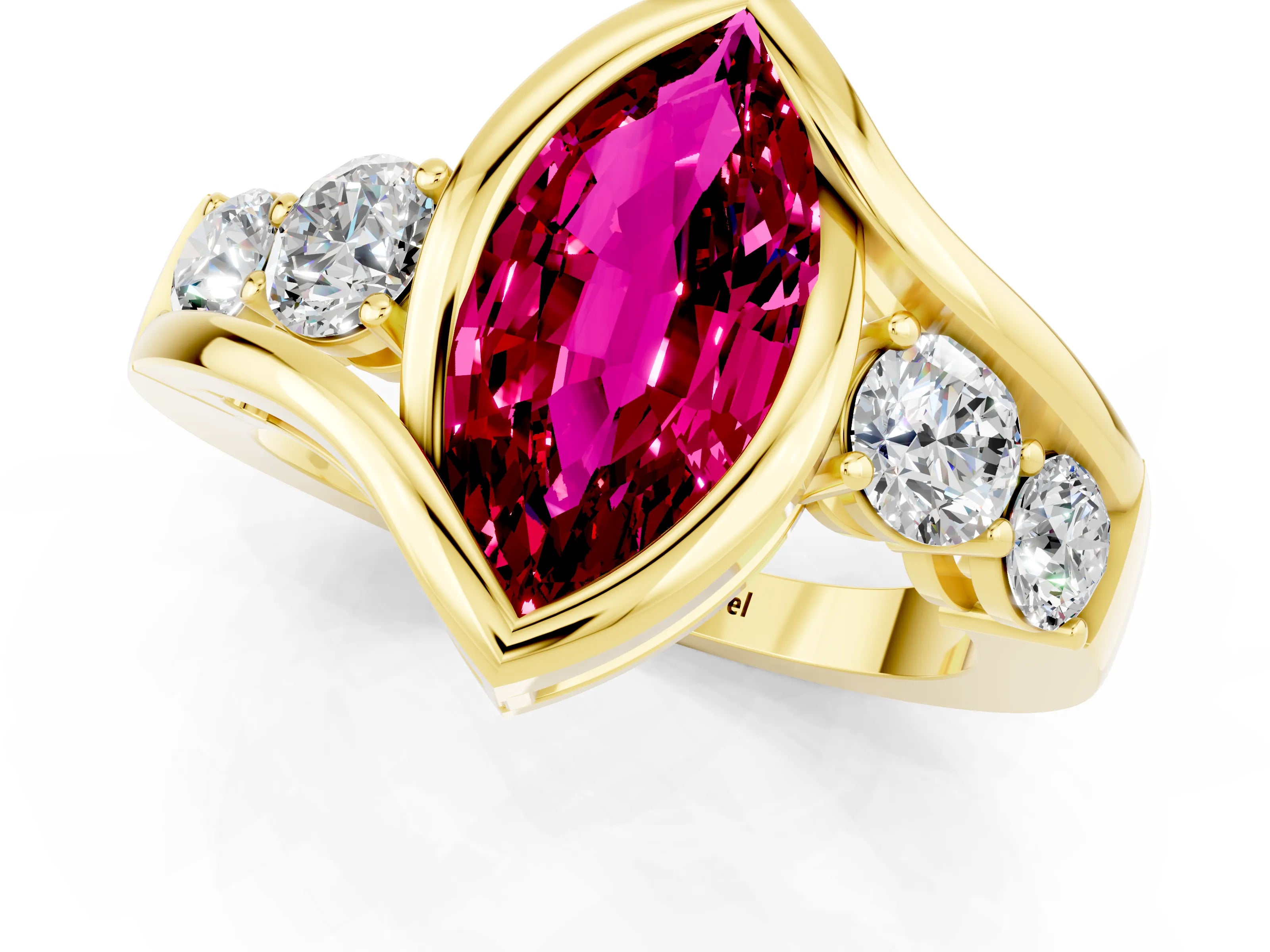 Yellow gold Bezel Set Marquise Cut Diamond Split Shank Ring_1