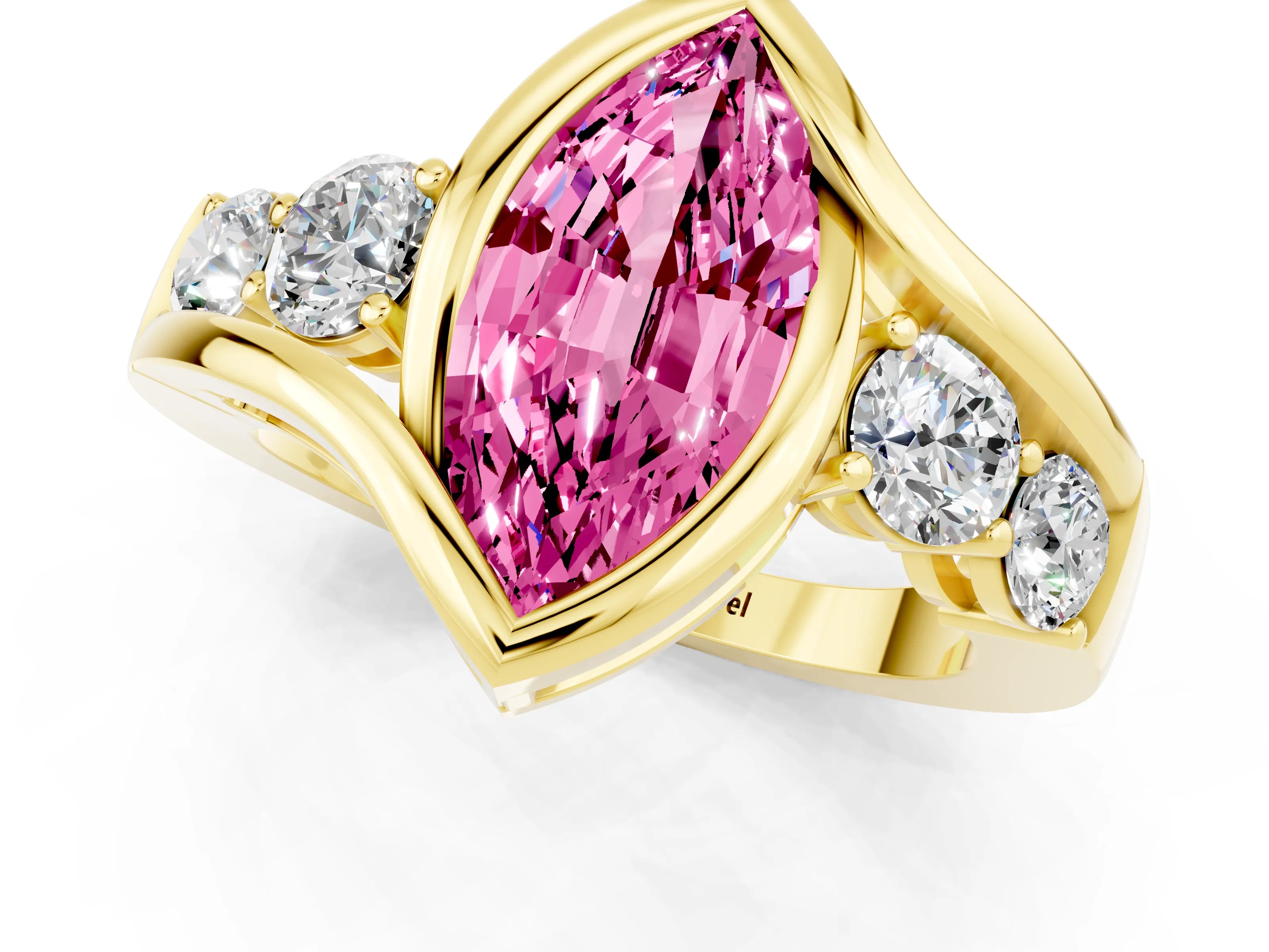 Yellow gold Bezel Set Marquise Cut Diamond Split Shank Ring_1