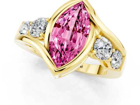 Yellow gold Bezel Set Marquise Cut Diamond Split Shank Ring_1