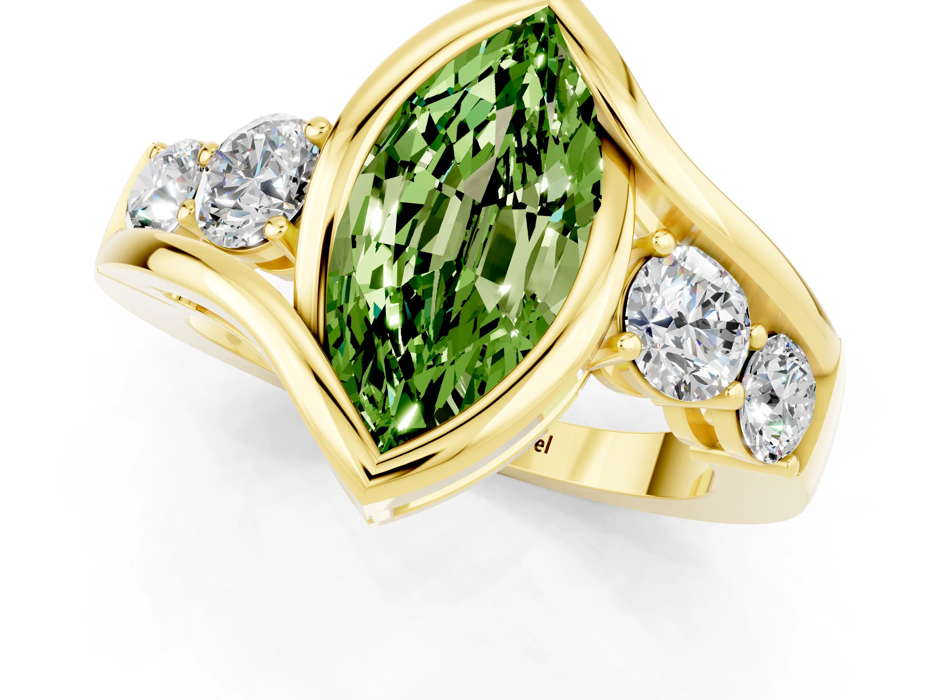 Yellow gold Bezel Set Marquise Cut Diamond Split Shank Ring_1