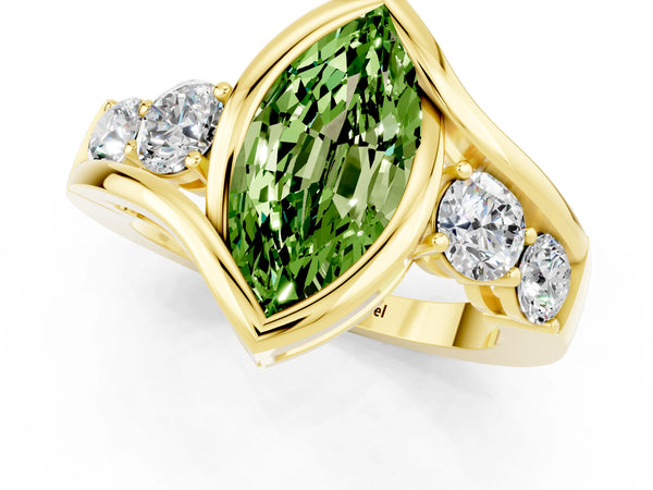 Yellow gold Bezel Set Marquise Cut Peridot Bypass Ring with Round  Accents