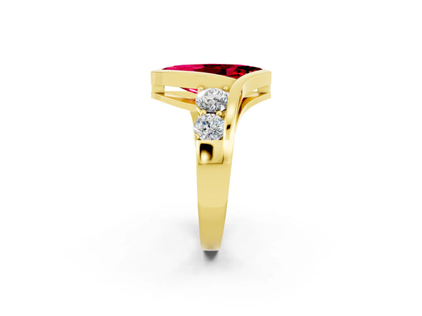 Yellow gold Bezel Set Marquise Cut Ruby Bypass Ring with Round  Accents