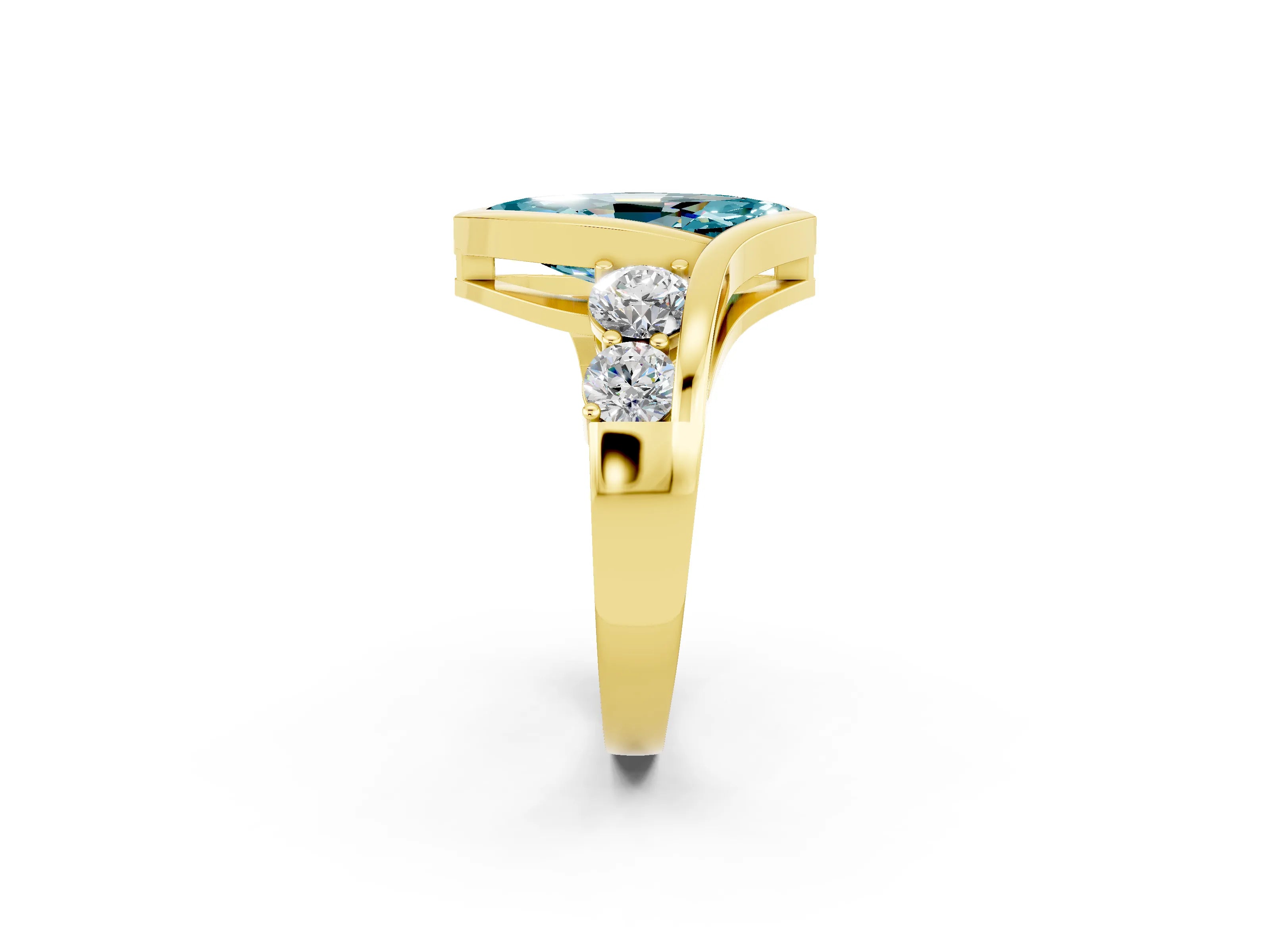 Yellow gold Bezel Set Marquise Cut Diamond Split Shank Ring_2
