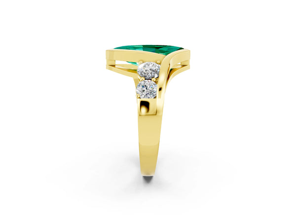 Yellow gold Bezel Set Marquise Cut Emerald Bypass Ring with Round  Accents