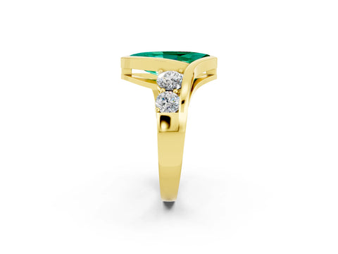 Yellow gold Bezel Set Marquise Cut Diamond Split Shank Ring_2