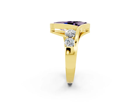 Yellow gold Bezel Set Marquise Cut Diamond Split Shank Ring_2