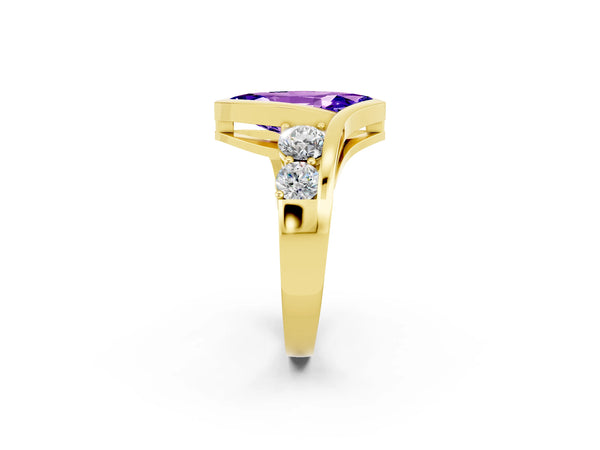 Yellow gold Bezel Set Marquise Cut Tanzanite Bypass Ring with Round  Accents