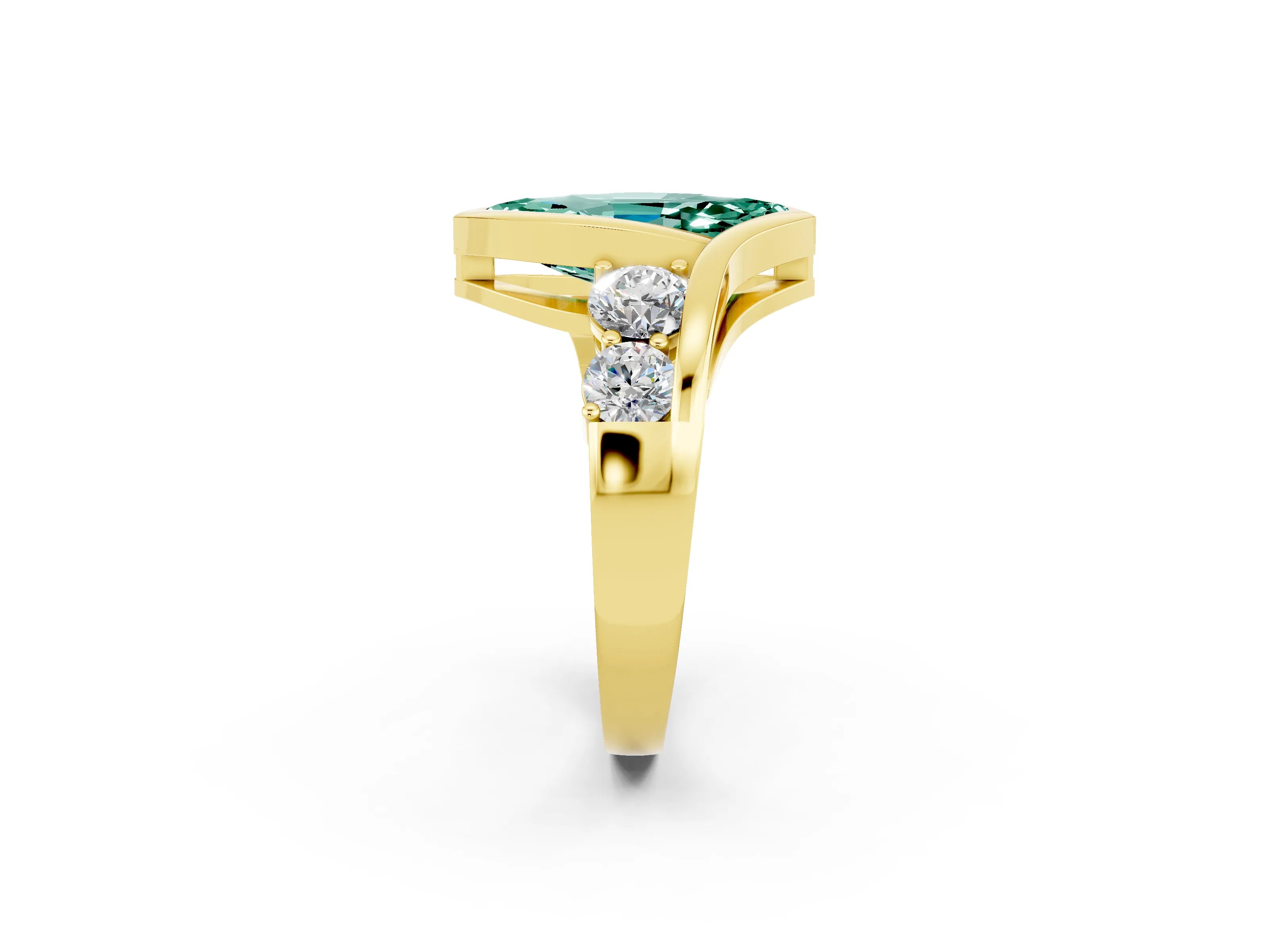 Yellow gold Bezel Set Marquise Cut Diamond Split Shank Ring_2