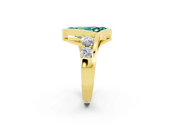 Yellow gold Bezel Set Marquise Cut Green Sapphire Bypass Ring with Round  Accents