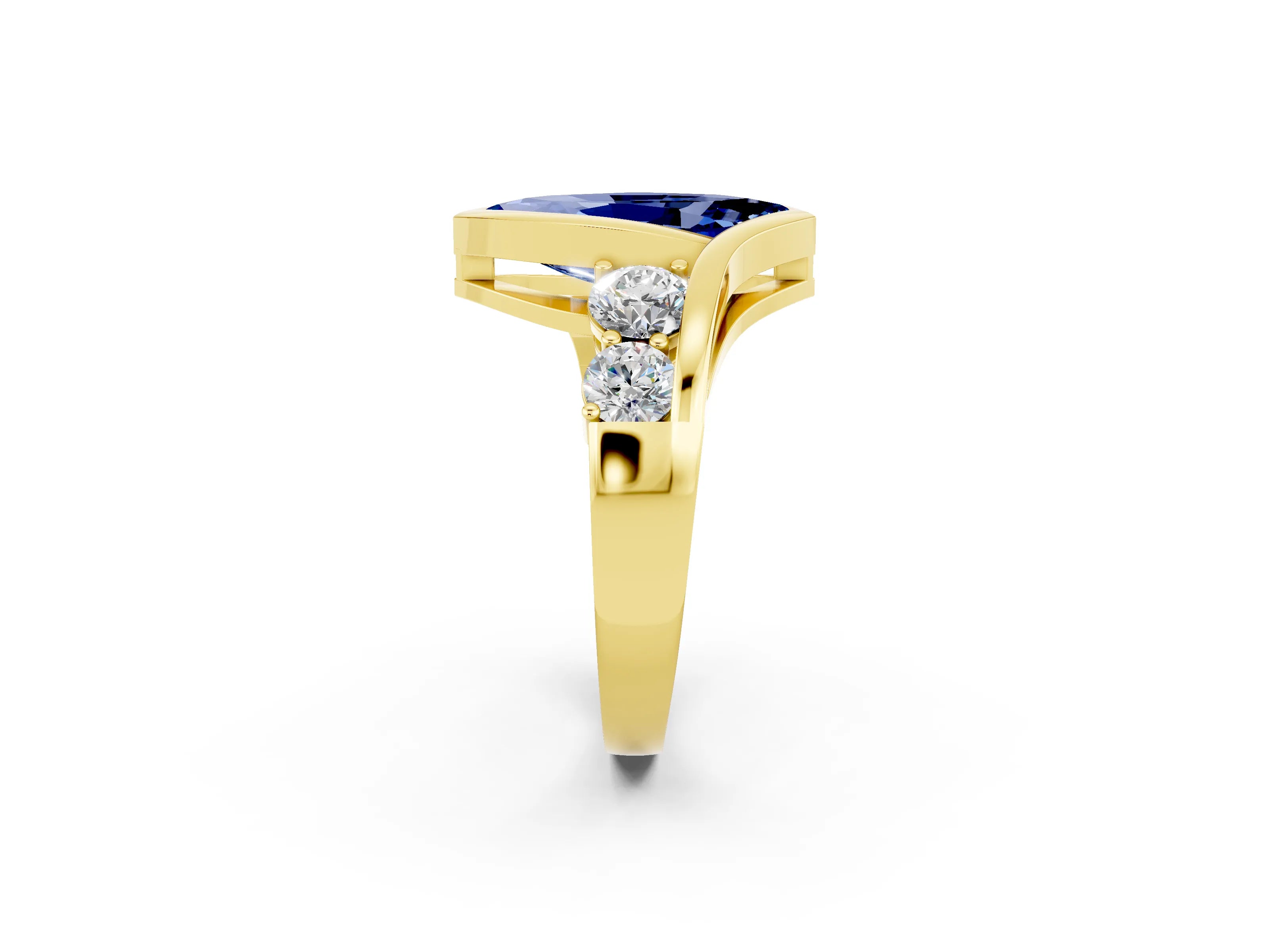 Yellow gold Bezel Set Marquise Cut Diamond Split Shank Ring_2
