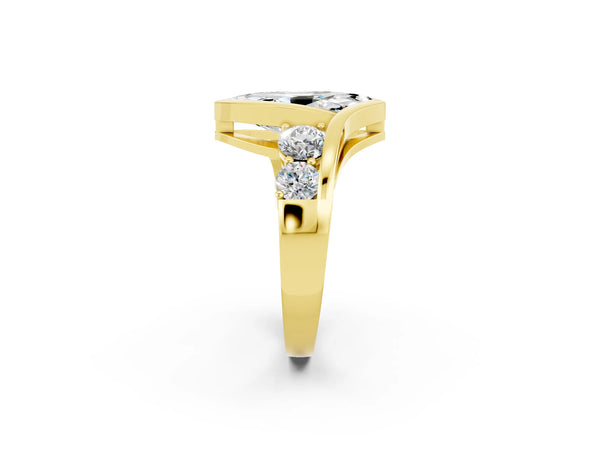Yellow gold Bezel Set Marquise Cut Moissanite Bypass Ring with Round  Accents