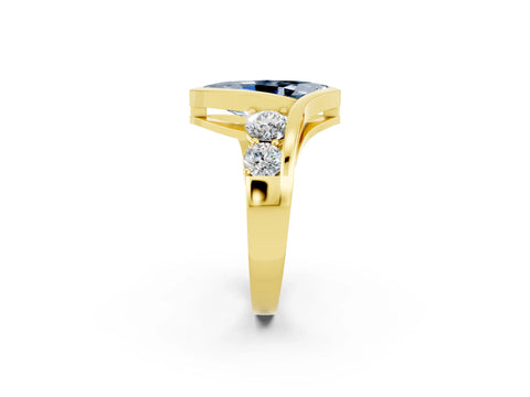 Yellow gold Bezel Set Marquise Cut Diamond Split Shank Ring_2