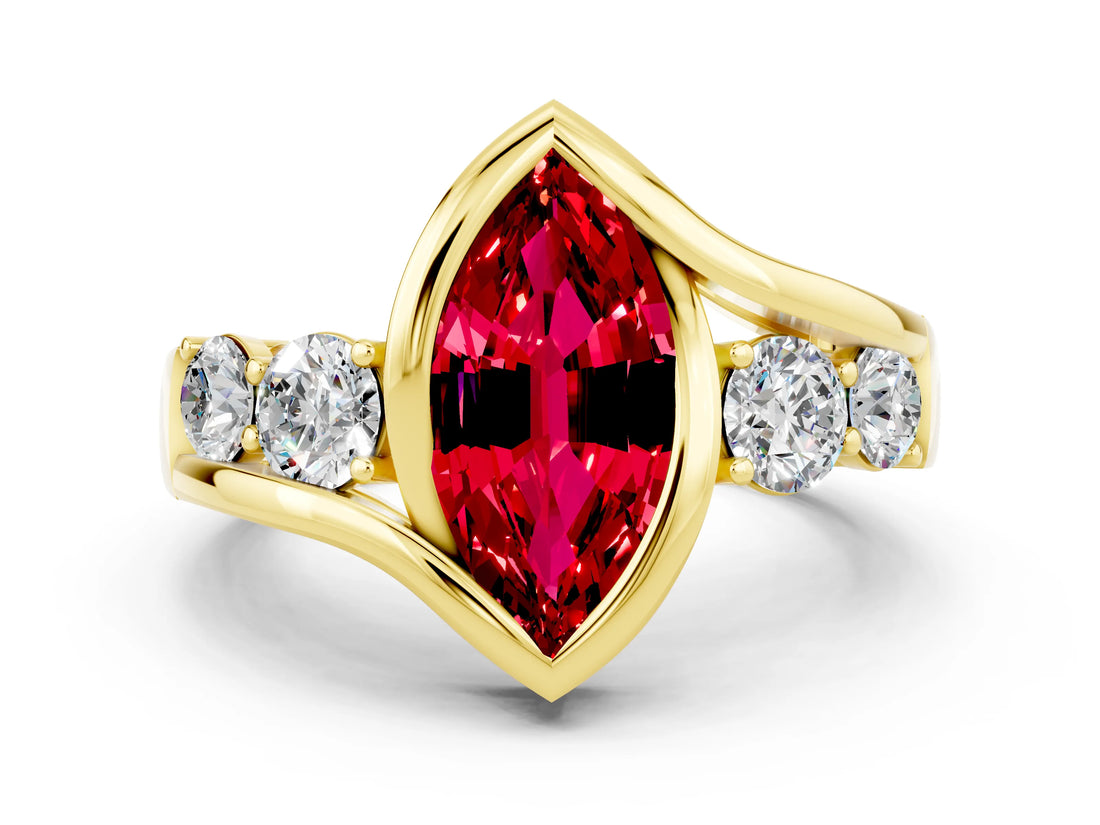 Yellow gold Bezel Set Marquise Cut Diamond Split Shank Ring