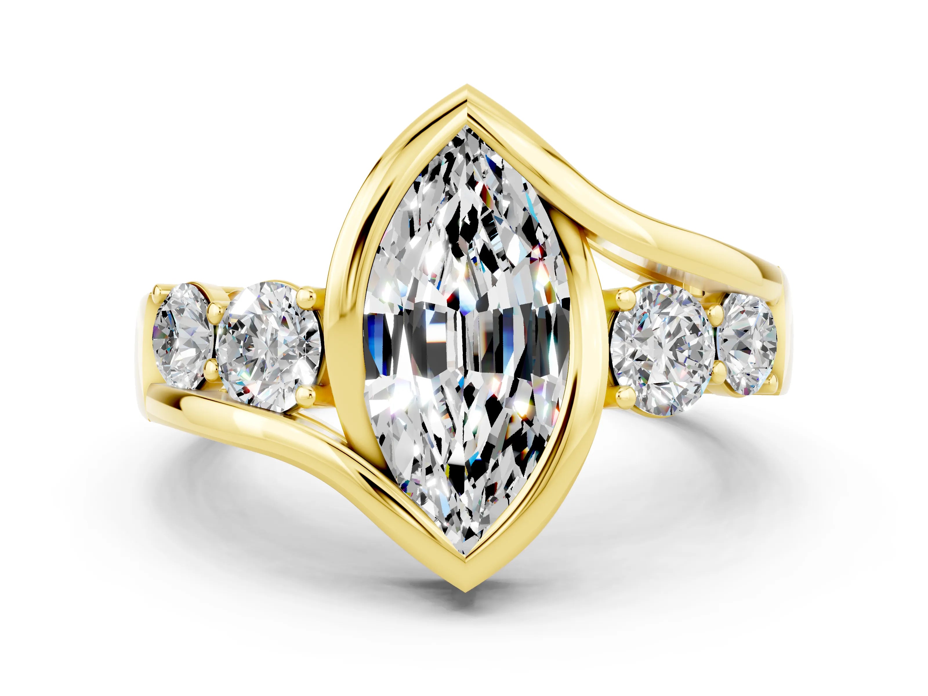 Yellow gold Bezel Set Marquise Cut Diamond Split Shank Ring