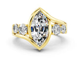 Yellow gold Bezel Set Marquise Cut Diamond Split Shank Ring