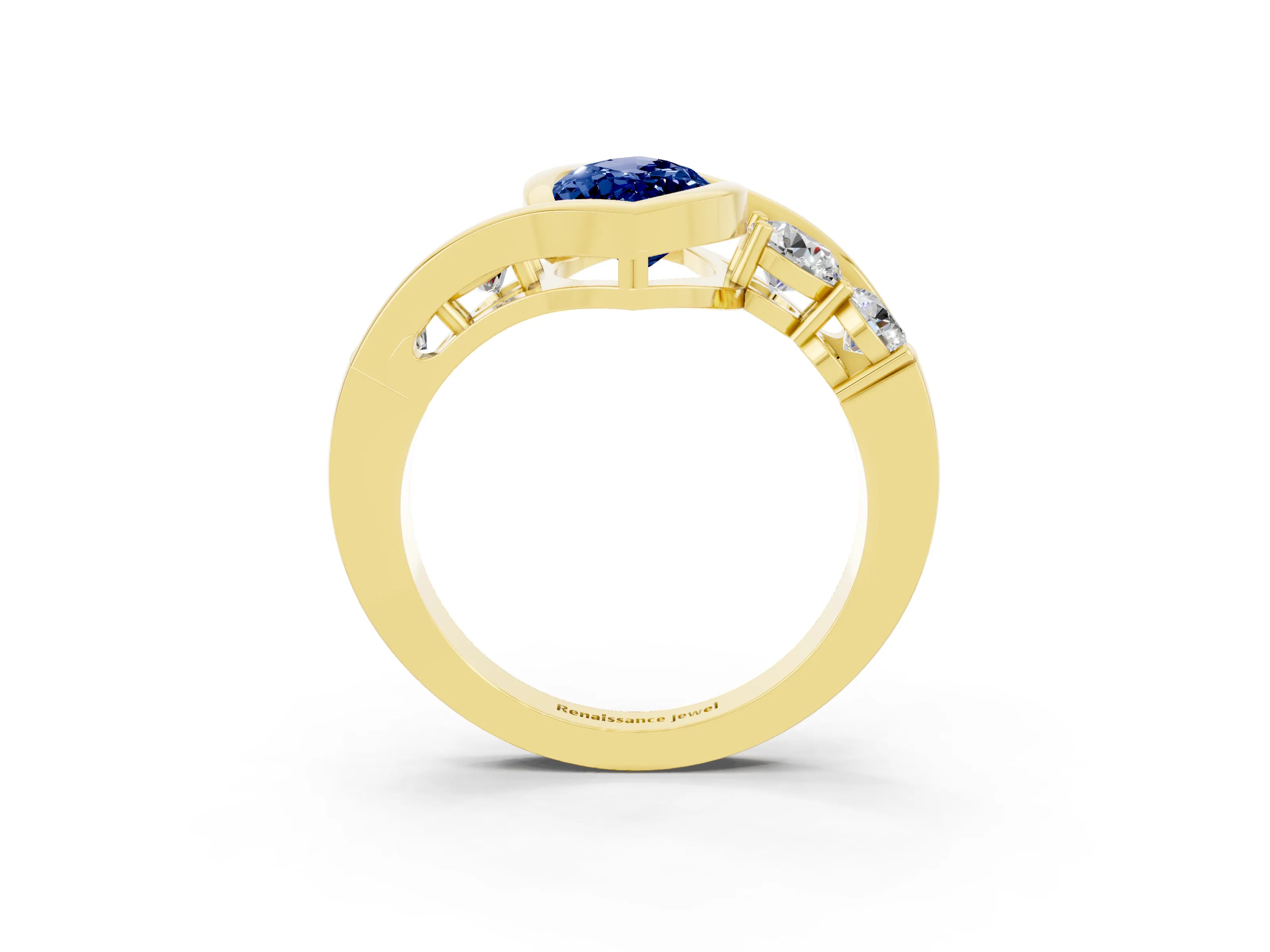 Yellow gold Bezel Set Marquise Cut Diamond Split Shank Ring_3
