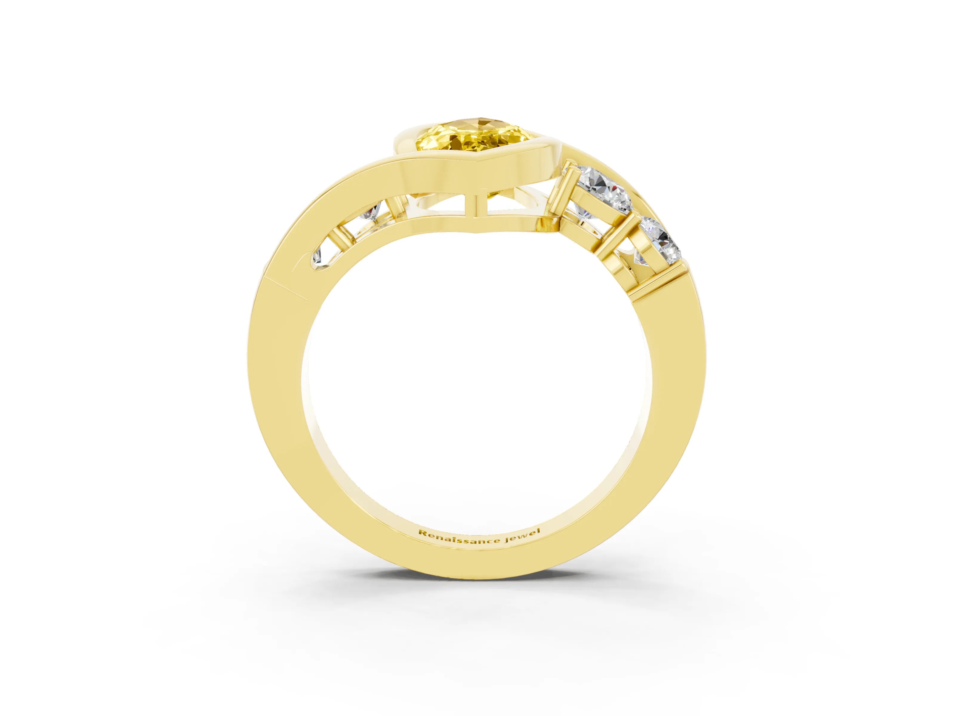 Yellow gold Bezel Set Marquise Cut Diamond Split Shank Ring_3