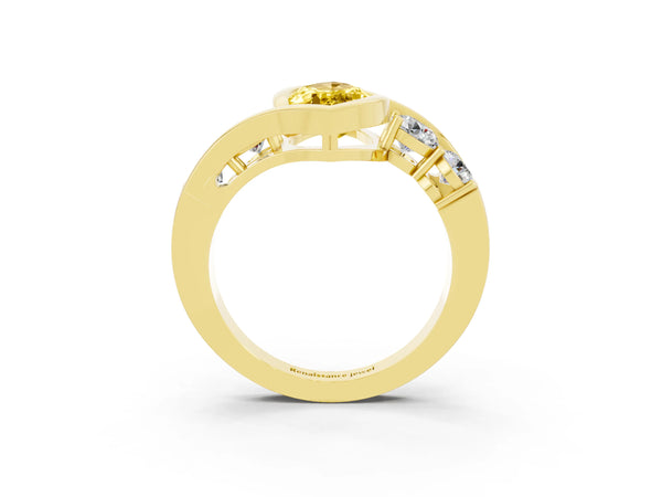 Yellow gold Bezel Set Marquise Cut Yellow Sapphire Bypass Ring with Round  Accents