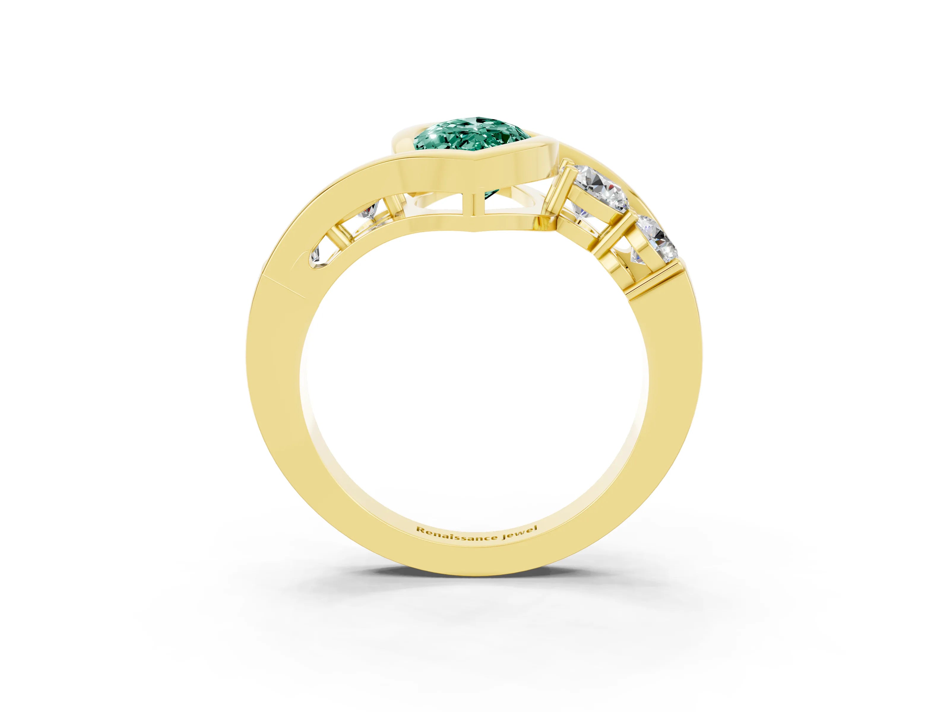 Yellow gold Bezel Set Marquise Cut Diamond Split Shank Ring_3