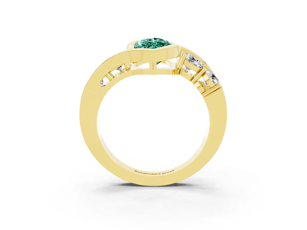 Yellow gold Bezel Set Marquise Cut Green Sapphire Bypass Ring with Round  Accents