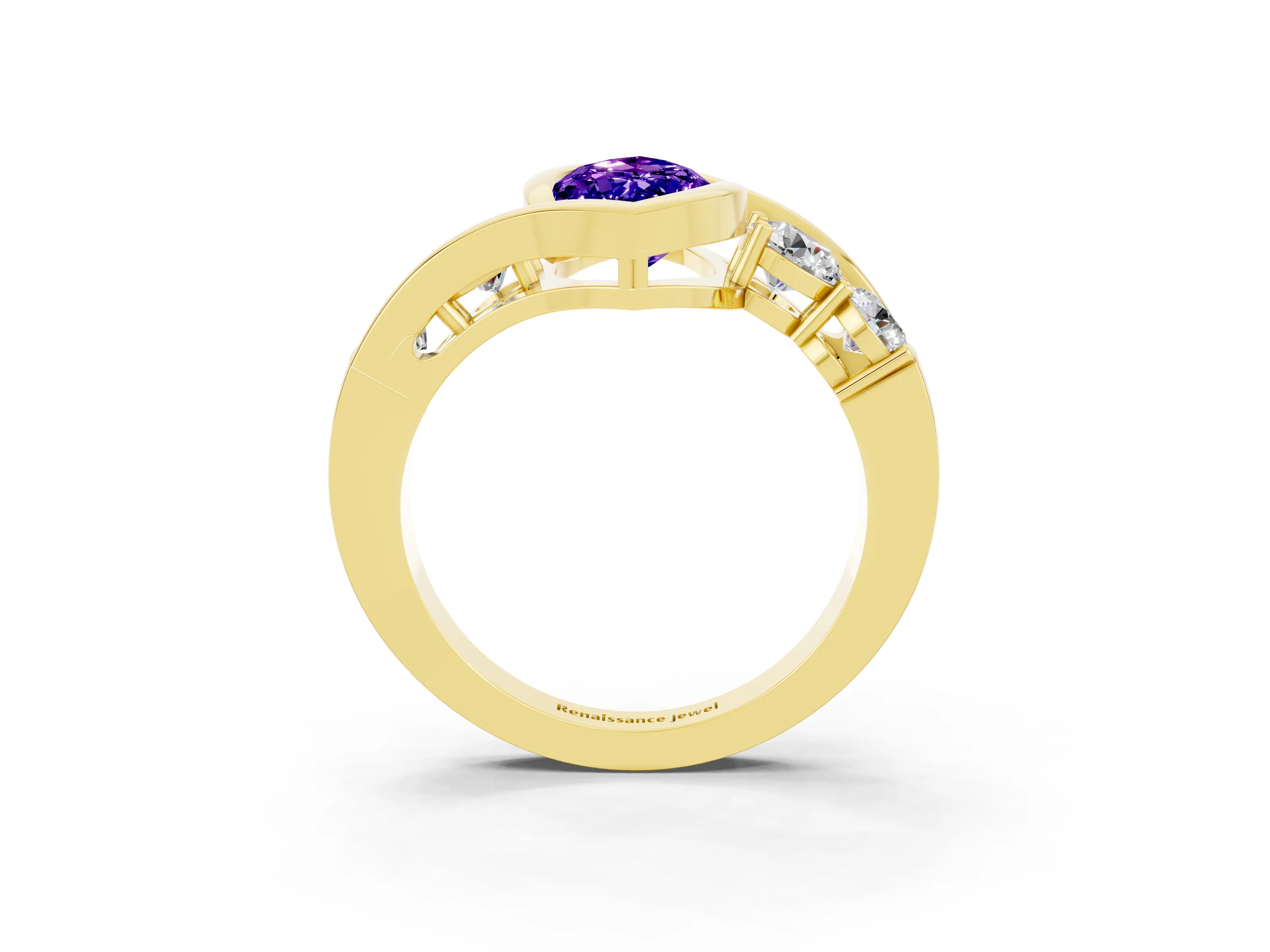 Yellow gold Bezel Set Marquise Cut Diamond Split Shank Ring_3