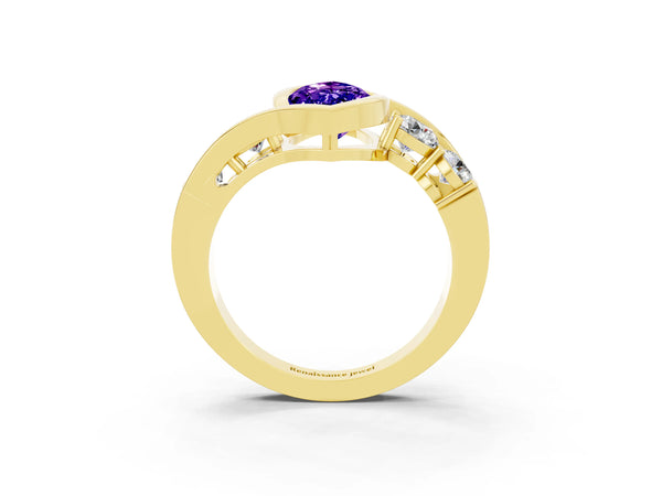 Yellow gold Bezel Set Marquise Cut Tanzanite Bypass Ring with Round  Accents