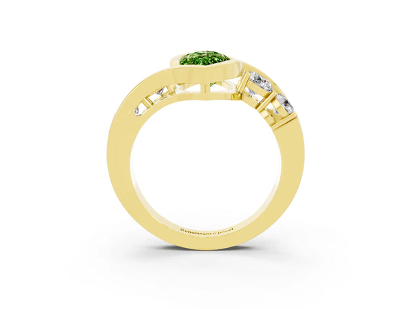 Yellow gold Bezel Set Marquise Cut Peridot Bypass Ring with Round  Accents