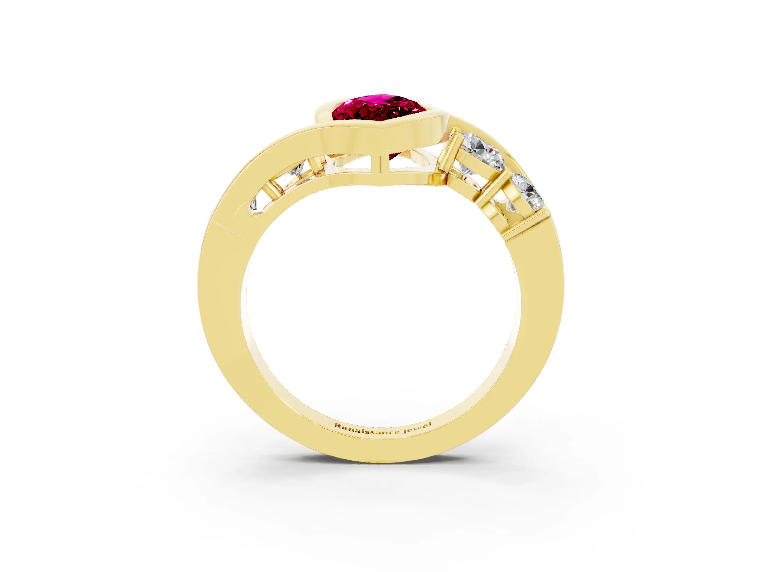 Yellow gold Bezel Set Marquise Cut Diamond Split Shank Ring_3