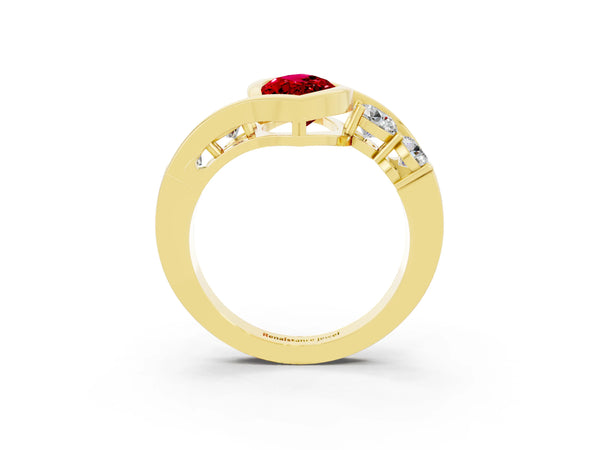 Yellow gold Bezel Set Marquise Cut Ruby Bypass Ring with Round  Accents