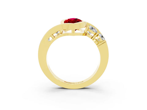 Yellow gold Bezel Set Marquise Cut Diamond Split Shank Ring_3