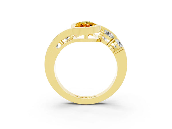 Yellow gold Bezel Set Marquise Cut Citrine Bypass Ring with Round  Accents