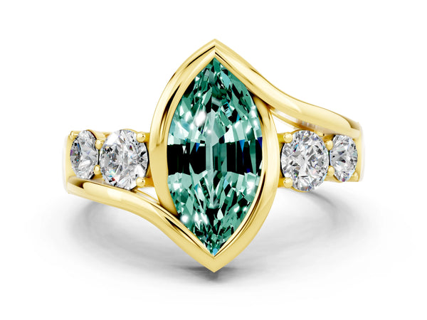 Yellow gold Bezel Set Marquise Cut Green Sapphire Bypass Ring with Round  Accents