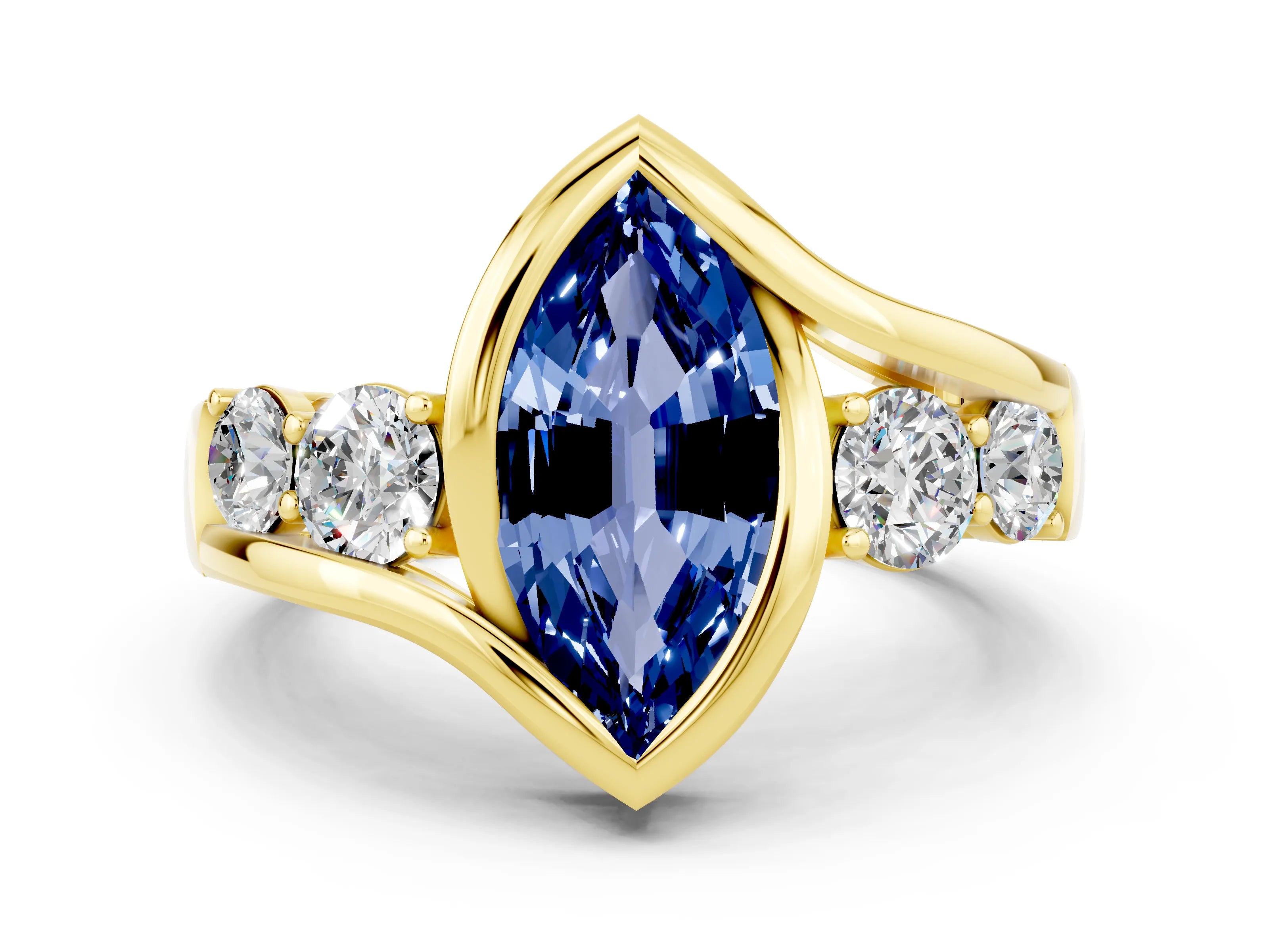 Yellow gold Bezel Set Marquise Cut Diamond Split Shank Ring