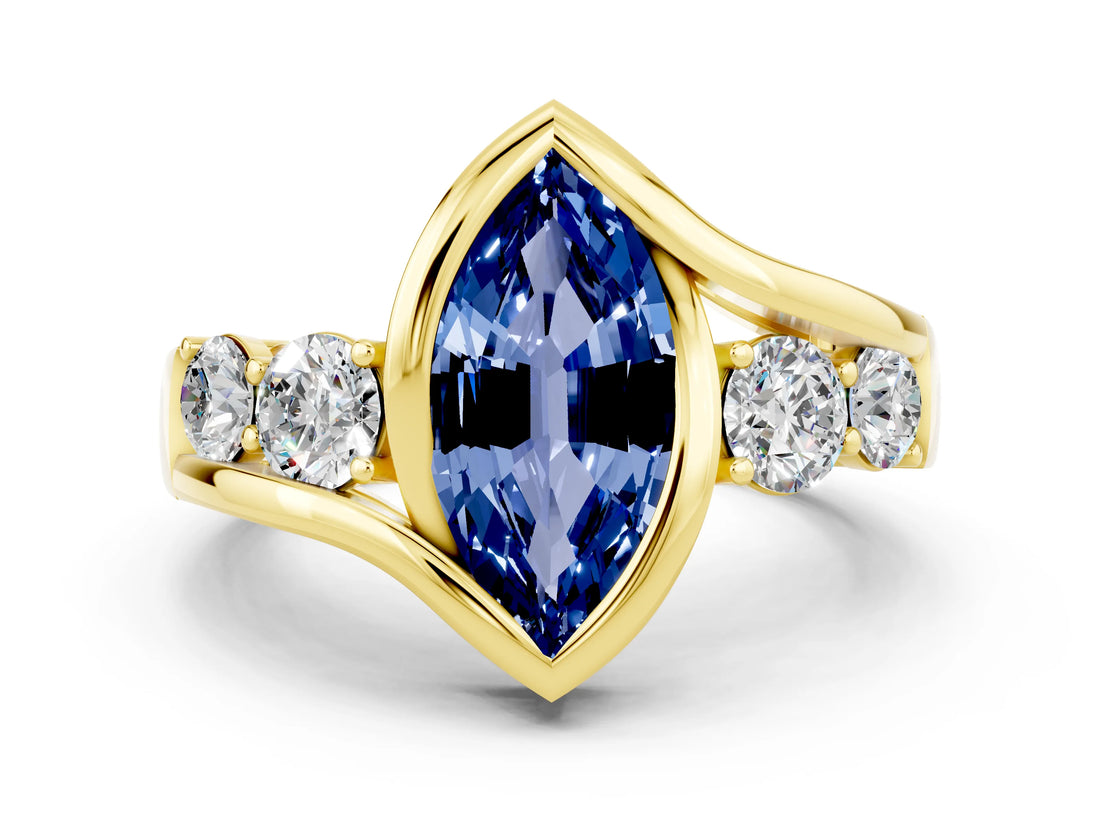 Yellow gold Bezel Set Marquise Cut Diamond Split Shank Ring