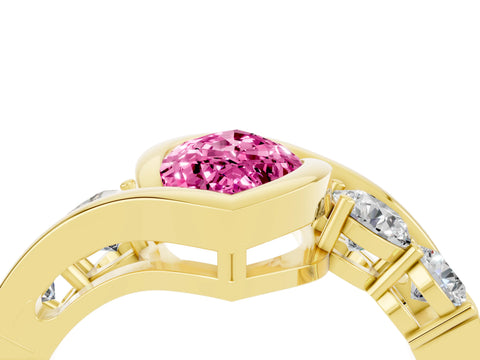 Yellow gold Bezel Set Marquise Cut Diamond Split Shank Ring_4