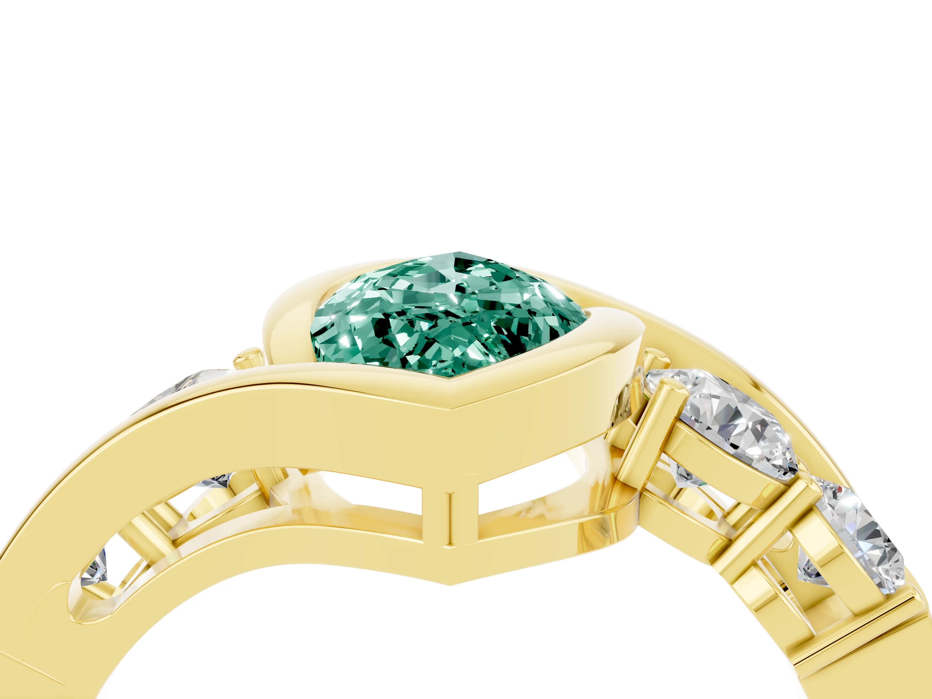 Yellow gold Bezel Set Marquise Cut Diamond Split Shank Ring_4