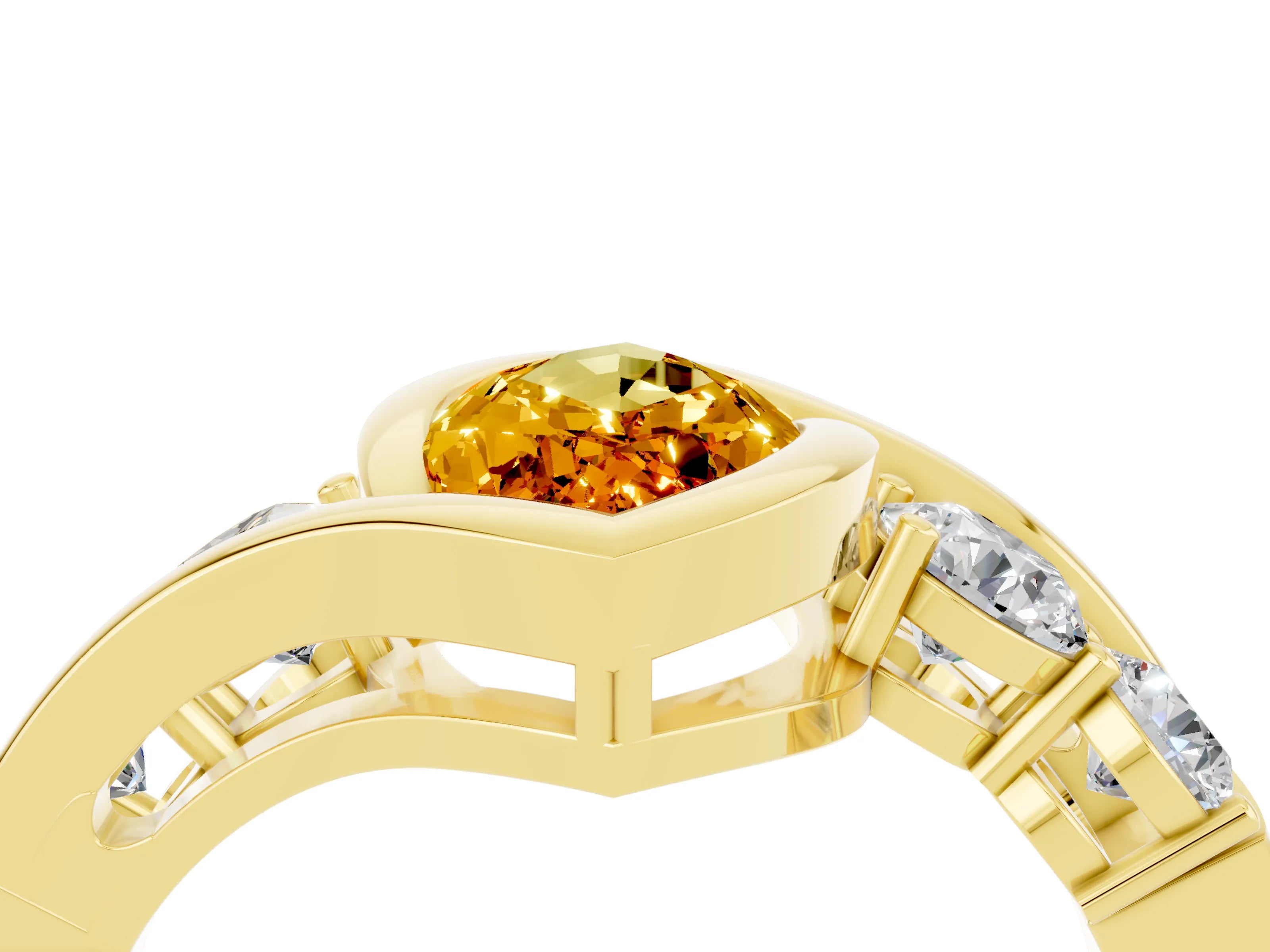 Yellow gold Bezel Set Marquise Cut Diamond Split Shank Ring_4
