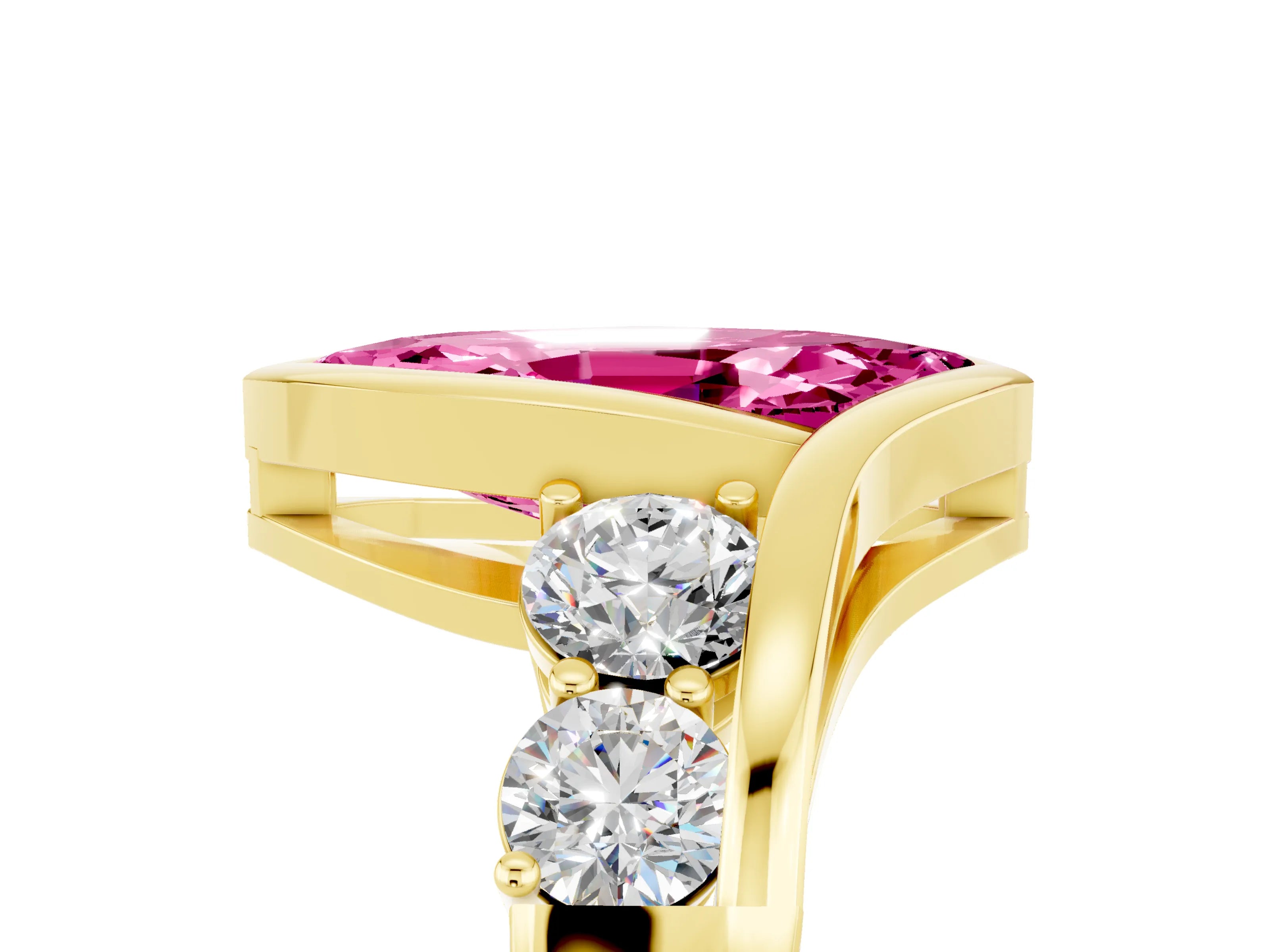 Yellow gold Bezel Set Marquise Cut Diamond Split Shank Ring_5