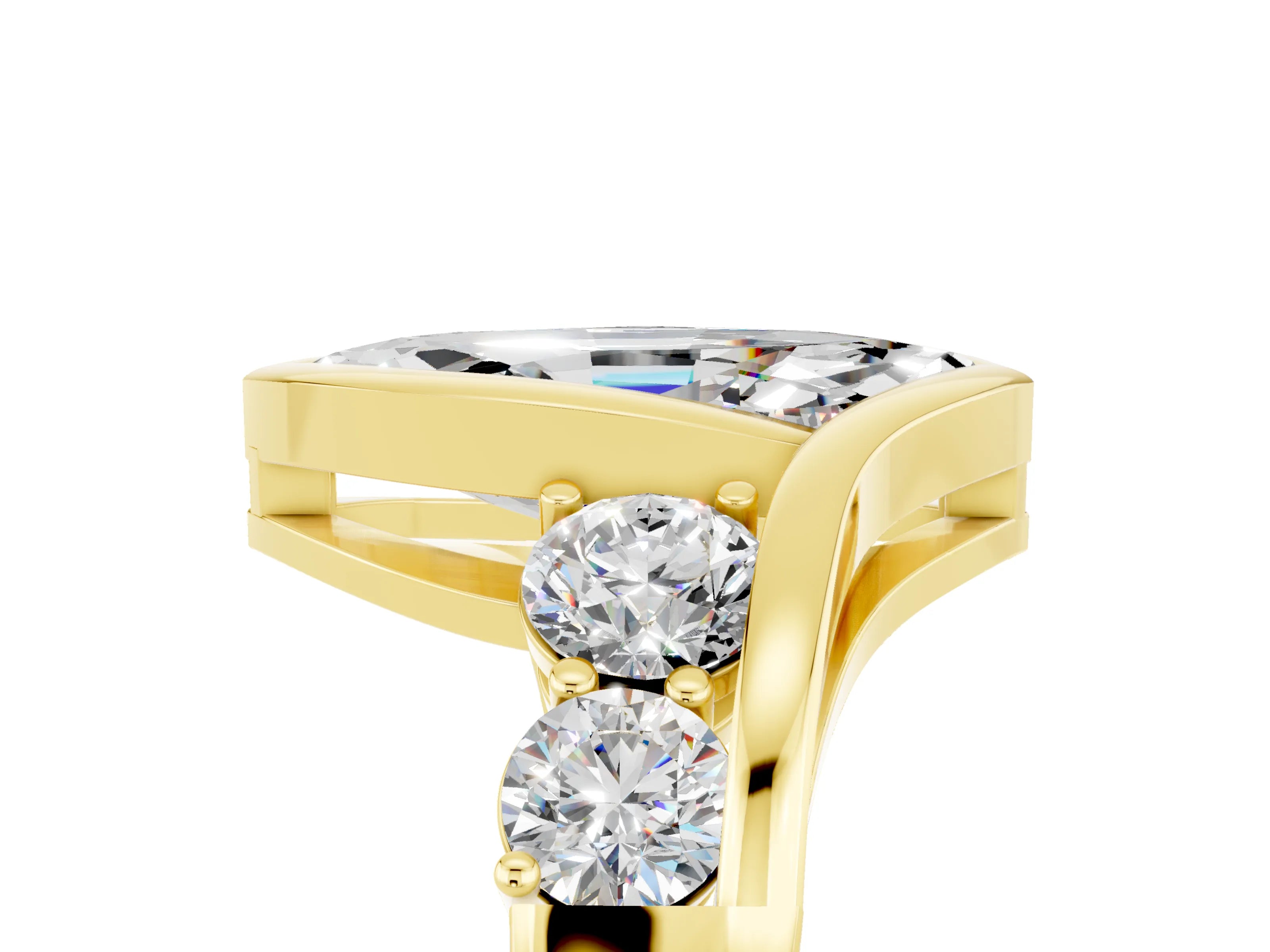 Yellow gold Bezel Set Marquise Cut Diamond Split Shank Ring_5