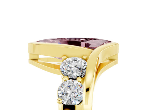 Yellow gold Bezel Set Marquise Cut Diamond Split Shank Ring_5